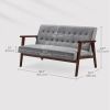 Mid-Century Modern Wood Frame Loveseat Sofa Couch with Grey Seat/Back Cushion