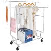 Heavy Duty Double Bar Clothes Hanging Garment Rack on Lockable Wheels