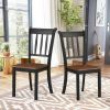 Set of 2 Solid Wood Black Mission Style Armless Dining Chairs with Brown Seat