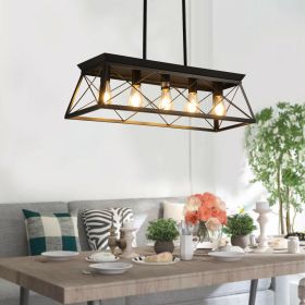 5-Light Farmhouse Chandeliers for Dining Room, Metal Rustic Pendant Island Light Fixture, Modern Rectangular Island Lights for Kitchen