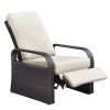 Outdoor Recliner, Automatic Adjustable Wicker Lounge Recliner Chair with Comfy Thicken Cushion, All Weather Aluminum Frame, Brown Wicker + Beige Cushi