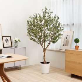 7Ft Artificial Olive Plants, Fake Topiary Silk Tree in Pot with Olive Branch & Fruit, Home Office Modern Decor Gift