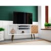 Manhattan Comfort Liberty 53.14" Mid-Century Modern TV Stand with 5 Shelves and 1 Door in White and 3D Brown Prints