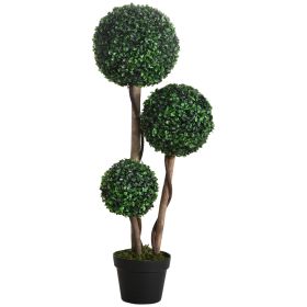 Artificial Plant for Home Decor Indoor & Outdoor Fake Plants Artificial Tree in Pot, 3 Ball Boxwood Topiary Tree for Home Office, Living Room Decor