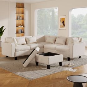 [New]87" Modern Sectional Sofa with coffee table,6-Seat Couch Set with Storage Ottoman,Various Combinations