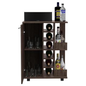 Tennessee Bar Cart, One Cabinet With Division, Six Cubbies For Liquor, Two Shelves