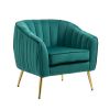 Accent Chair with Ottoman; Modern Tufted Barrel Chair Ottoman Set for Living Room Bedroom; Golden Finished; Green