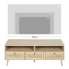 Rattan TV Stand with Solid Wood Feet, TV Console Table for Living Room, Natural