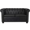 Chesterfield Sofa Set 2-Seater and 3-Seater Black Faux Leather