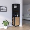 Corner Bar Cabinet Cleveland, Living Room, Black / Pine