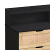 43.31"6-Drawers Rattan Storage Cabinet Rattan Drawer with LED Lights and Power Outlet,for Bedroom,Living Room,Black