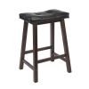 Mona 24" Cushion Saddle Seat Stool; Black Faux Leather; Wood Legs; RTA