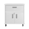 Manhattan Comfort Fortress Textured Metal 31.5" Garage Mobile Cabinet with 1 Full Extension Drawer and 2 Adjustable Shelves in White