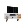 Manhattan Comfort Liberty 53.14" Mid-Century Modern TV Stand with 5 Shelves and 1 Door in White and 3D Brown Prints