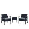 Manhattan Comfort Noli Steel Rattan 3-Piece Patio Conversation Set with Cushions in Grey