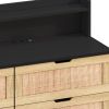 43.31"6-Drawers Rattan Storage Cabinet Rattan Drawer with LED Lights and Power Outlet,for Bedroom,Living Room,Black