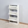 Wooden Shoe Cabinet for Entryway, White Shoe Storage Cabinet with 3 Flip Doors 20.94x9.45x43.11 inch