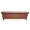 84.65"BROWN PU Rolled Arm Chesterfield Three Seater Sofa.