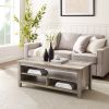 Coastal Grooved Panel Coffee Table with Lower Shelf – Grey Wash