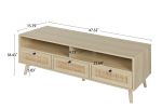 Rattan TV Stand with Solid Wood Feet, TV Console Table for Living Room, Natural