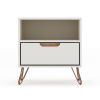 Manhattan Comfort Rockefeller 1.0 Mid-Century Modern Nightstand w/ 1-Drawer in Off White & Nature