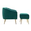 Accent Chair with Ottoman; Modern Tufted Barrel Chair Ottoman Set for Living Room Bedroom; Golden Finished; Green