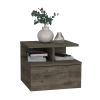 DEPOT E-SHOP Seward Floating Nightstand, Wall Mounted with Single Drawer and 2-Tier Shelf, Dark Walnut