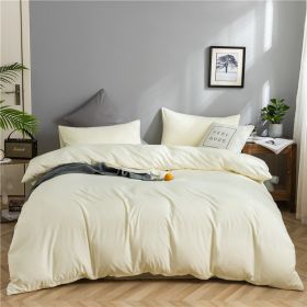 Simple Style Bedding 4 Piece Quilt Cover Sheet Pillowcase Cotton Spring Summer Autumn Winter Solid Two-color Student Dormitory (Color: Beige, size: 220x240cm 4-piece)