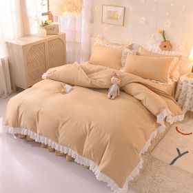 Princess Style Girl Brushed Multicolor 4-piece Set Quilt Cover Sheet Pillowcase Spring Autumn Winter Solid Fleece Thick Bedskirt (Color: Beige, size: 1.8m bed 4-piece set)