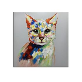 Modern Children Room Decoration Lovely Pet Cat Picture Art Hand-painted Abstract Oil Painting Animal Canvas Wall Art Pieces (size: 80x80cm)