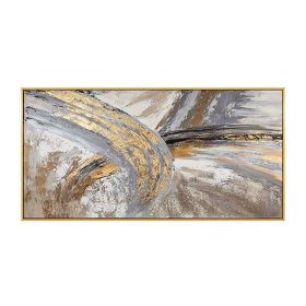 Hand Painted Thick Textured Abstract Grey Color and Gold Foil Oil Painting on Canvas Oil Modern Painting Fine Art Picture No Frame (size: 50x70cm)