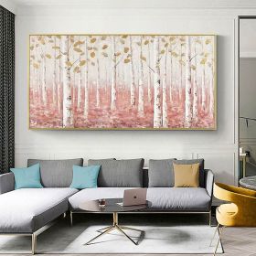 100% Handmade pink flower thick knife landscape modern nordic artwork oil painting for office living room decoration (size: 70x140cm)