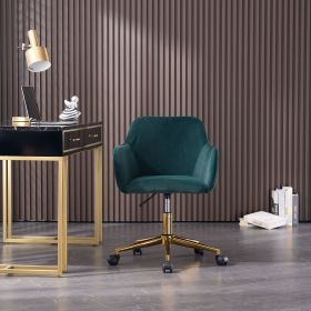 Modern Velvet Fabric Material Adjustable Height 360 revolving Home Office Chair with Gold Metal Legs and Universal Wheels for Indoor (Color: dark green)