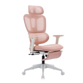 Multi-functional Ergonomic Mesh Office Chair with Adjustable Armrest,Footrest,Lumbar Support, 360Â°  Silent Wheels,Headrest for Home & Office (Color: Pink)