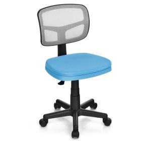 Armless Computer Chair with Height Adjustment and Breathable Mesh for Home Office (Color: Blue)