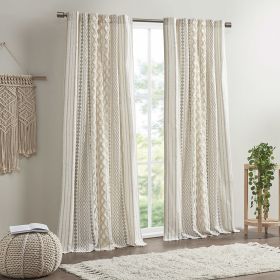 Cotton Printed Curtain Panel with Chenille Stripe and Lining(Only 1 Pc Panel) (Color: as Pic)