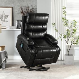 21"seat width,large size Electric Power Lift Recliner Chair Sofa for Elderly, 8 point vibration Massage and lumber heat, Remote Control (Color: Black)