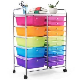 15-Drawer Utility Rolling Organizer Cart Multi-Use Storage (Color: Transparent Multicolor)