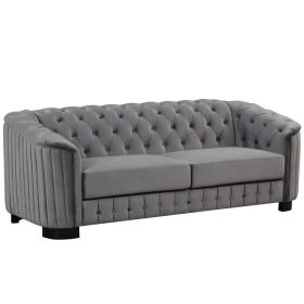 82" Mid Century Modern Sofa with Rubber Wood Legs; Velvet Upholstered Sofa Couch; Sofa with Thick Removable Seat Cushion;  3 Seater Sofa Couch for Liv (Color: Gray)