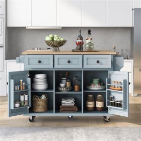 Kitchen Cart with Rubber wood Drop-Leaf Countertop ,Cabinet door internal storage racks (Color: As Picture)