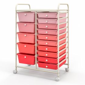 15-Drawer Utility Rolling Organizer Cart Multi-Use Storage (Color: Gradient Pink)