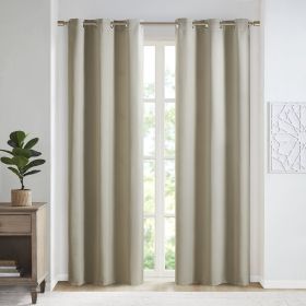 Solid Blackout Triple Weave Grommet Top Curtain Panel Pair (Color: as Pic)