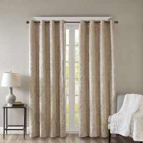 Knitted Jacquard Damask Total Blackout Grommet Top Curtain Panel (Color: as Pic)