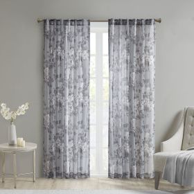 Printed Floral Rod Pocket and Back Tab Voile Sheer Curtain(Only 1 Pc Panel) (Color: as Pic)