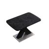 Modern Square Dining Table;  Stretchable;  Printed Black/white Marble +MDF X-Shape Table Leg with Metal Base